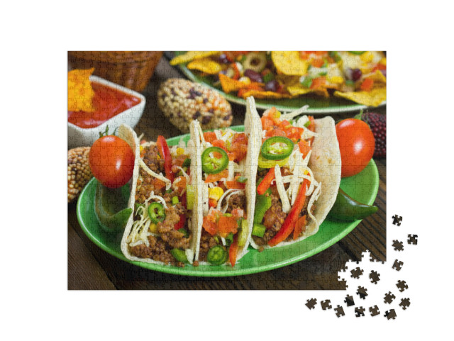 Puzzle 1000 Teile „Frisch zubereitete Rindfleisch-Tacos“