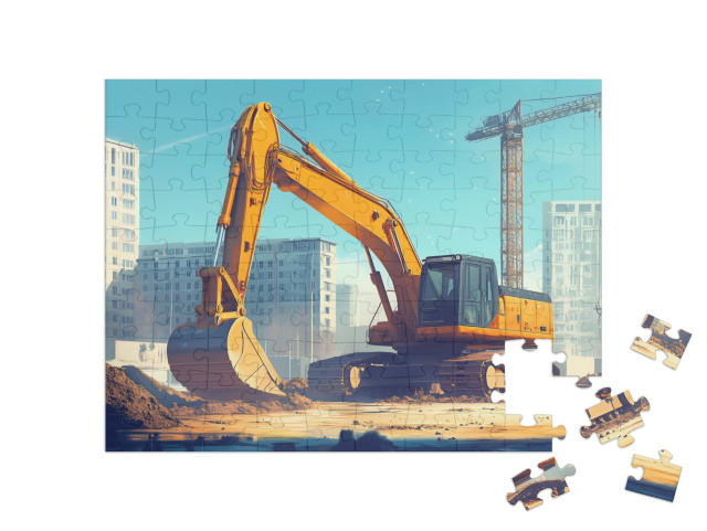 Puzzle 100 Teile „Ein starker Bagger im Einsatz“