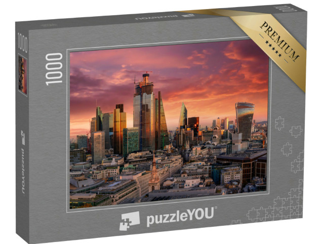 Puzzle 1000 Teile „Feurier Sonnenuntergang über dem Finanzdistrikt von London“