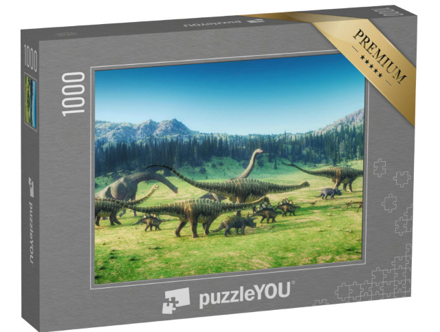 Puzzle 1000 Teile „Dinosaurier auf dem Tal, 3D-Illustration“