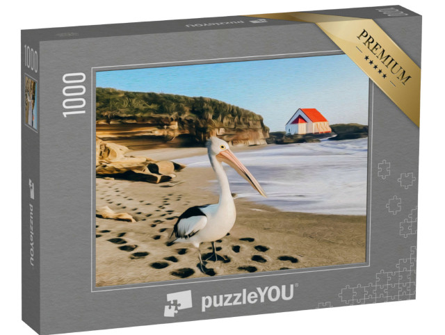Puzzle 1000 Teile „Illustration: Pelikan am Strand“