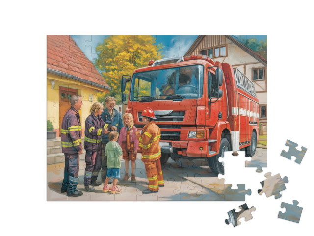 Puzzle 100 Teile „Die Feuerwehrübung beginnt“
