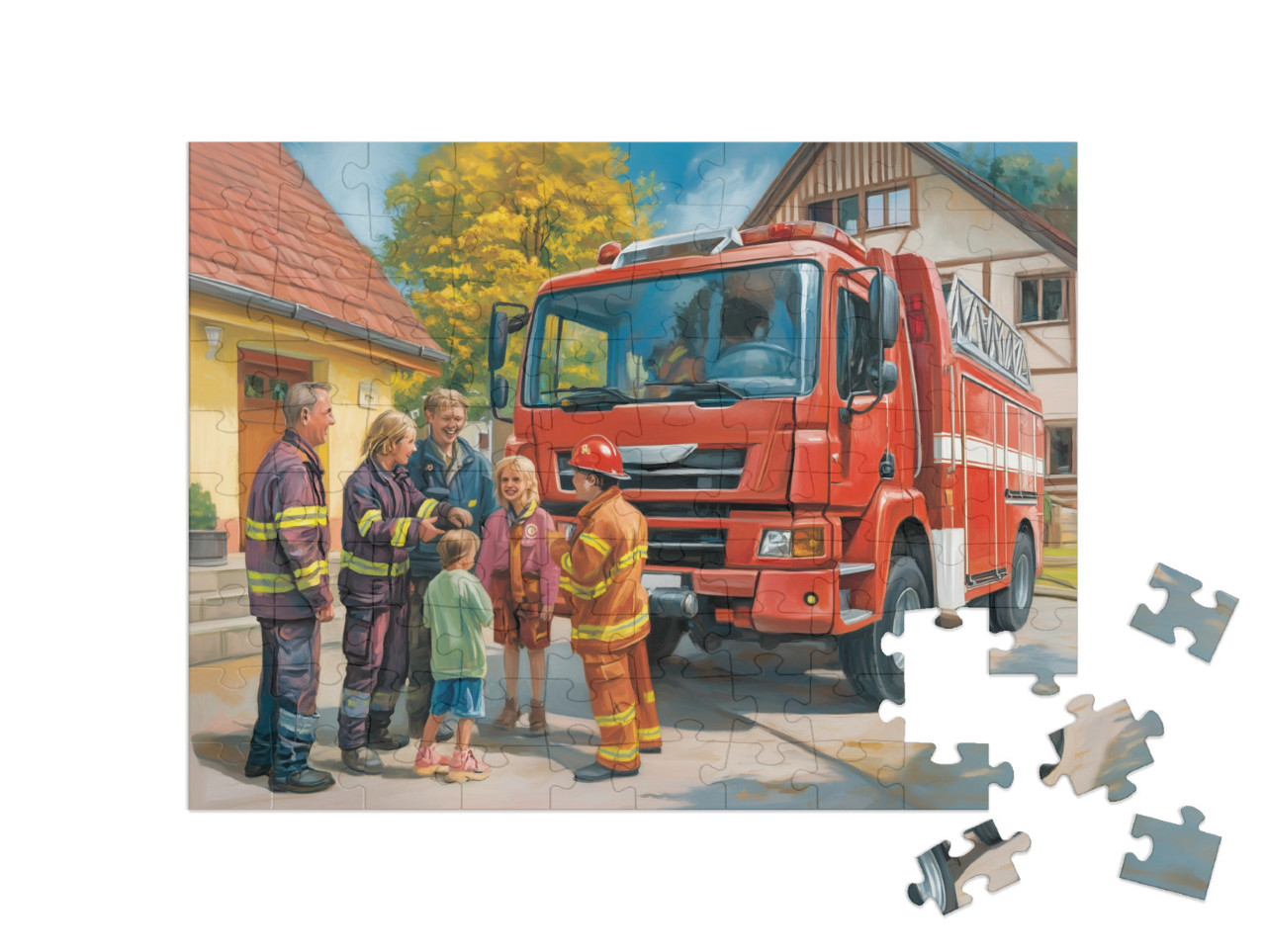 Puzzle 100 Teile „Die Feuerwehrübung beginnt“
