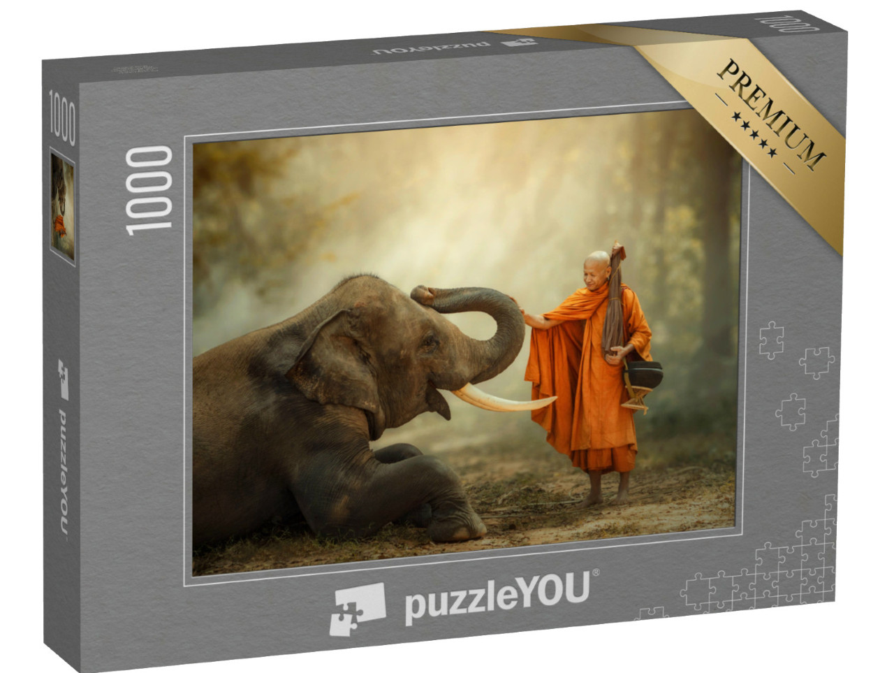 Puzzle 1000 Teile „Mönch und Elefant“