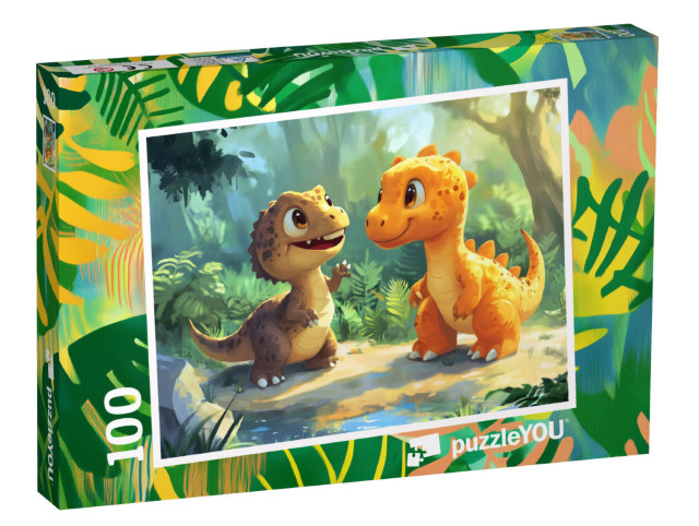 Puzzle 100 Teile „Dinofreunde auf Abenteuersuche im Dschungel“