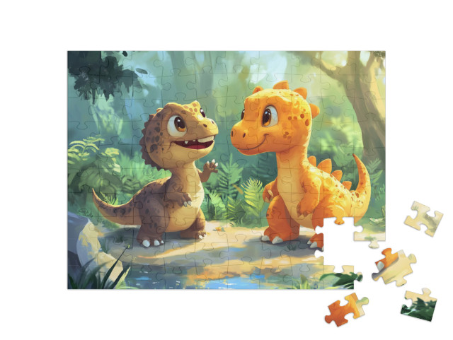 Puzzle 100 Teile „Dinofreunde auf Abenteuersuche im Dschungel“