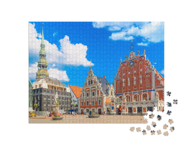 Puzzle 1000 Teile „Altstadt mit berühmten Bauwerken und Kathedrale in Riga, Lettland“