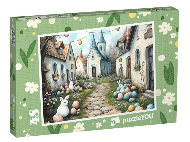 Puzzle 48 Teile „Osterfreude im ganzen Dorf“