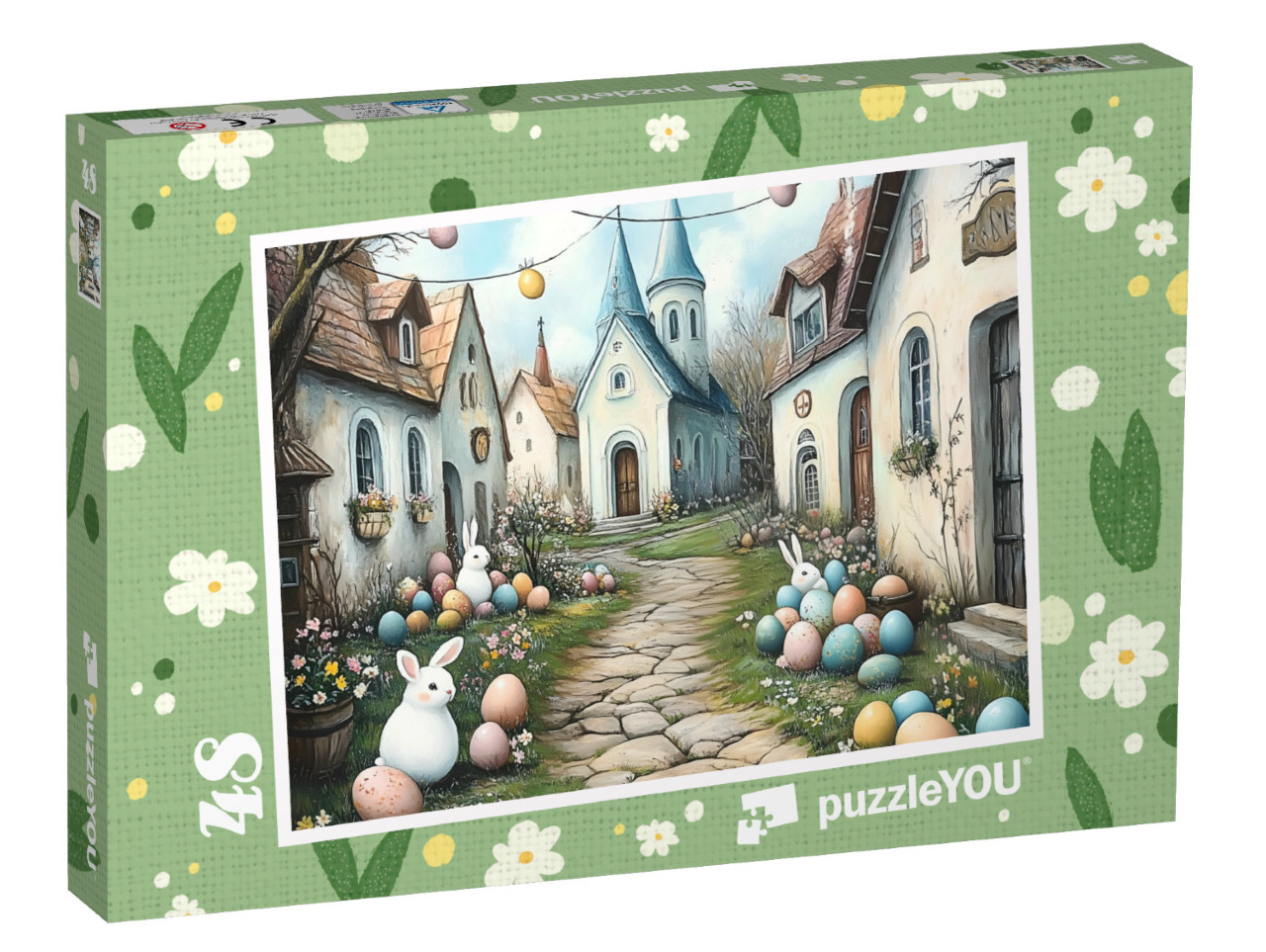 Puzzle 48 Teile „Osterfreude im ganzen Dorf“