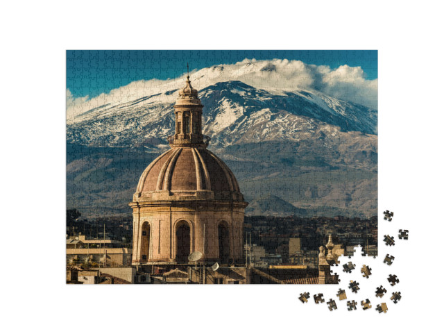 Puzzle 1000 Teile „Kuppel der Kathedrale von Catania vor dem Ätna, Sizilien, Italien“