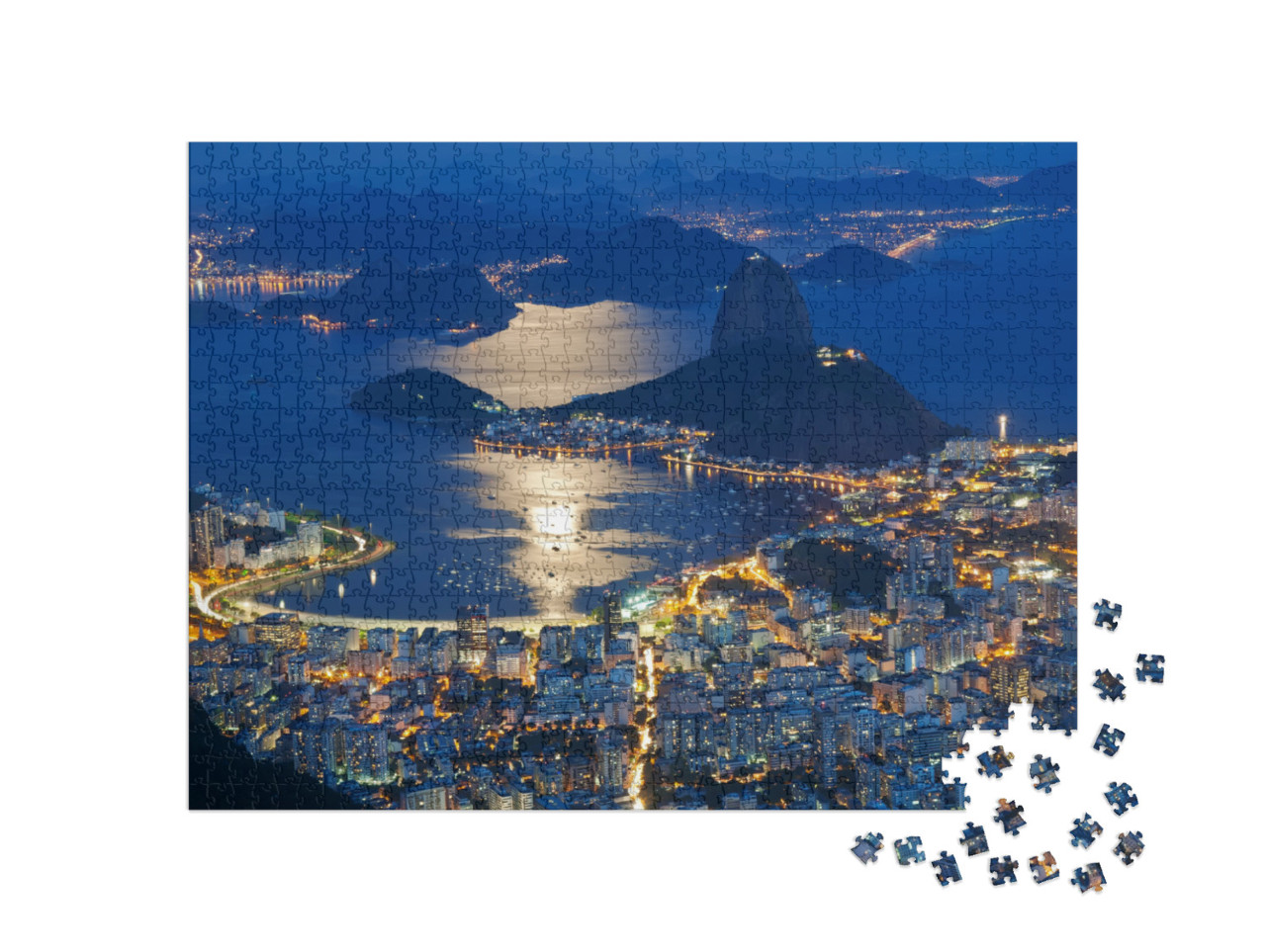 Puzzle 1000 Teile „Nachtansicht des Zuckerhuts und Botafogo in Rio de Janeiro“