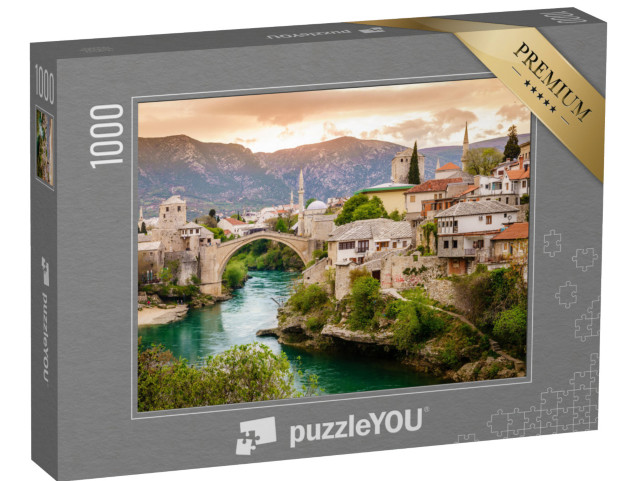 Puzzle 1000 Teile „Beeindruckede Stadt Mostar am Fluss Neretva, Bosnien“