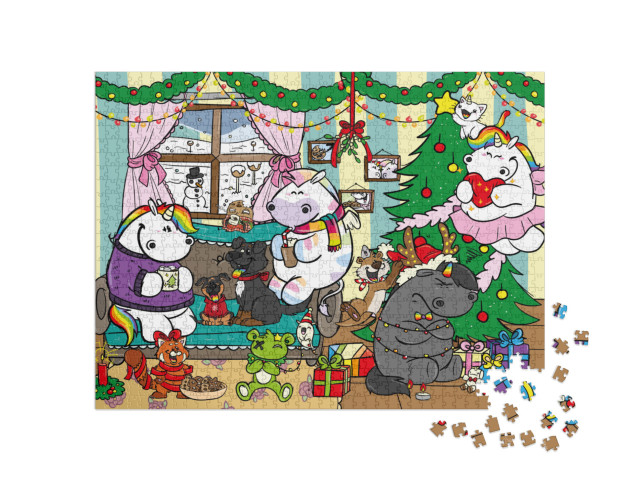 Puzzle 1000 Teile „Pummeleinhorn: Pummel & Friends - Weihnachten“