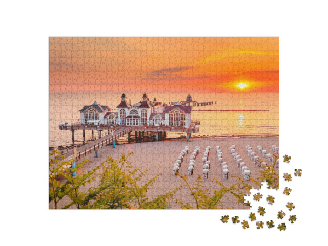 Puzzle 1000 Teile „Goldener Morgen an der Selliner Seebrücke, Ostseebad Sellin, Deutschland“