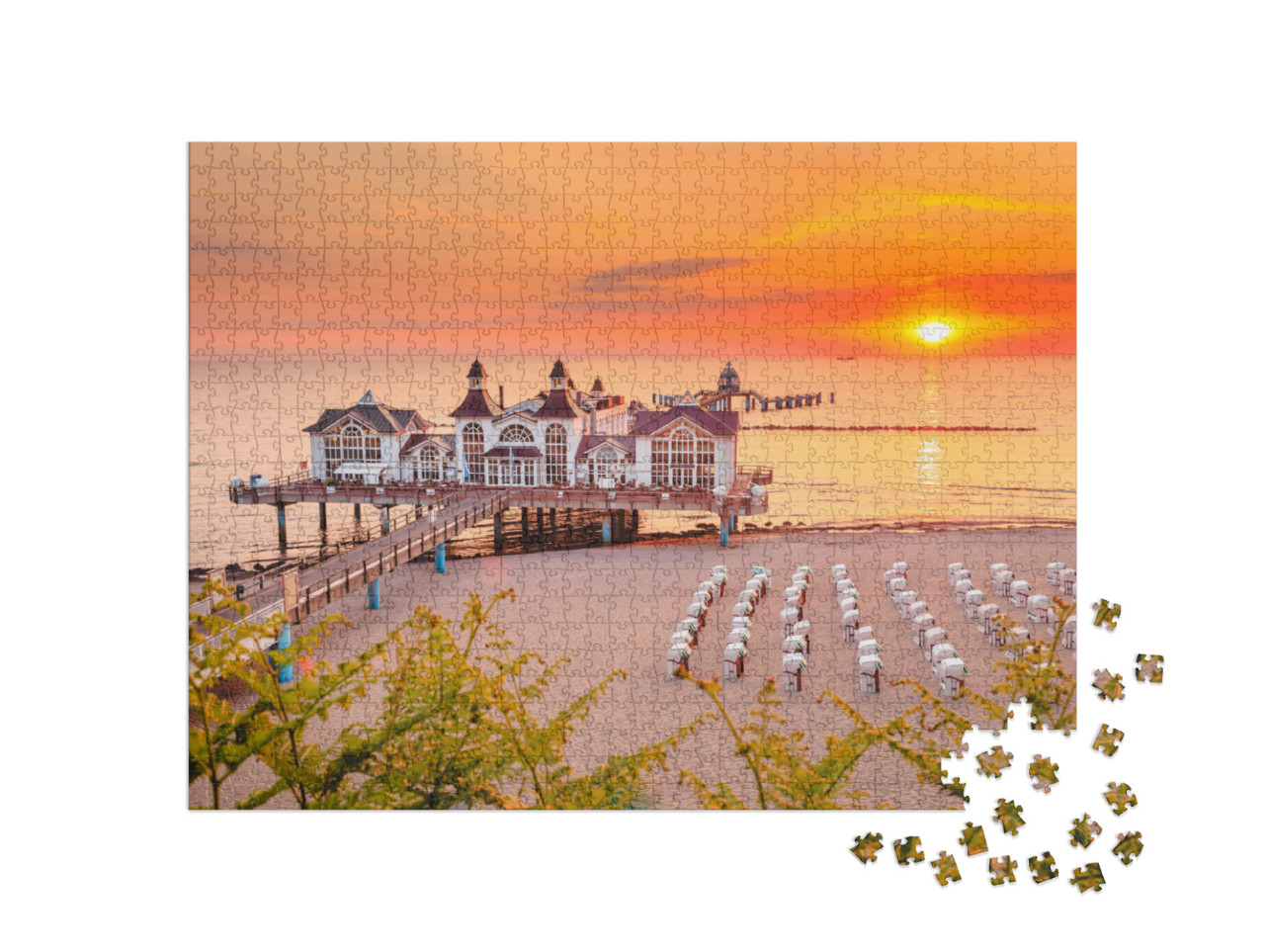 Puzzle 1000 Teile „Goldener Morgen an der Selliner Seebrücke, Ostseebad Sellin, Deutschland“