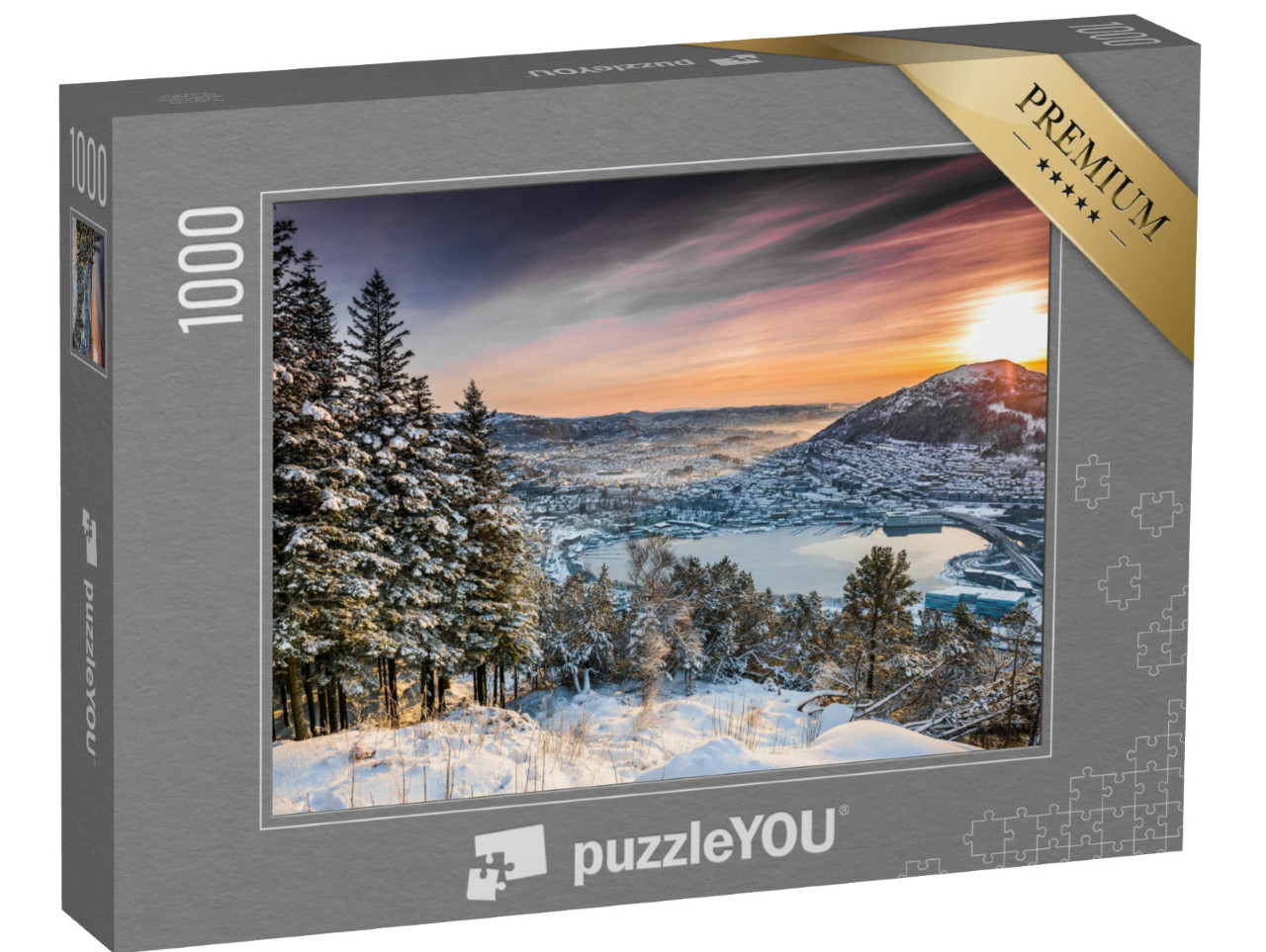 Puzzle 1000 Teile „Sonnenuntergang auf dem Berggipfel in Bergen, Norwegen“