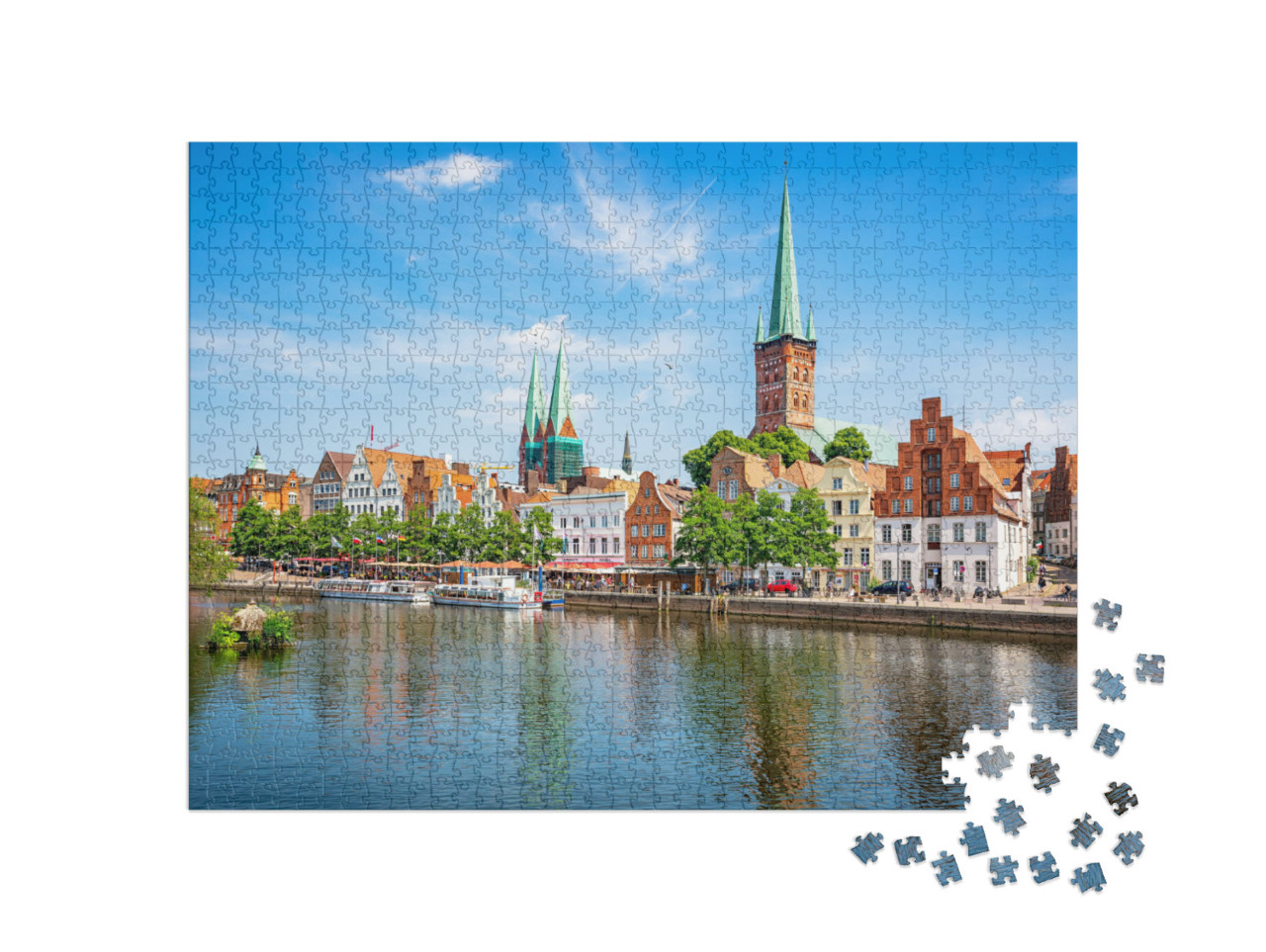 Puzzle 1000 Teile „Panoramablick auf die historische Skyline der Hansestadt Lübeck“