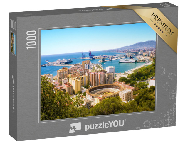 Puzzle 1000 Teile „Málaga mit Stierkampfarena und Hafen. Spanien“