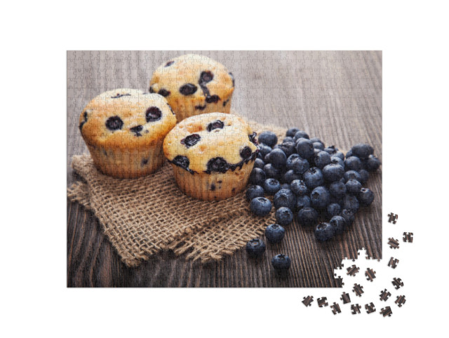 Puzzle 1000 Teile „Muffin mit Blaubeeren, süßes Gebäck“