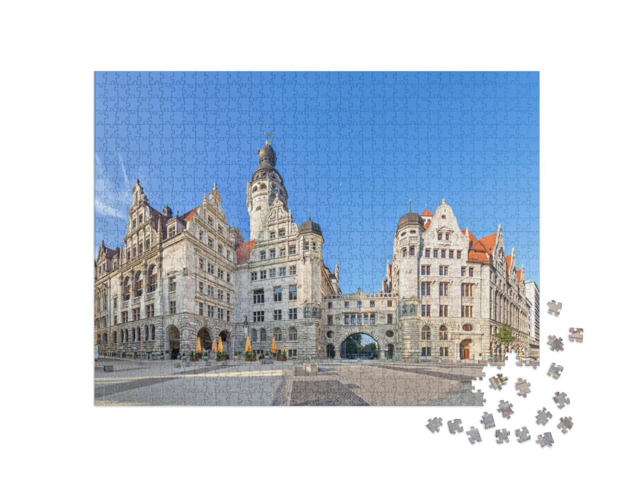 Puzzle 1000 Teile „Neues Rathaus: Blick vom Burgplatz, Leipzig, Sachsen, Deutschland“