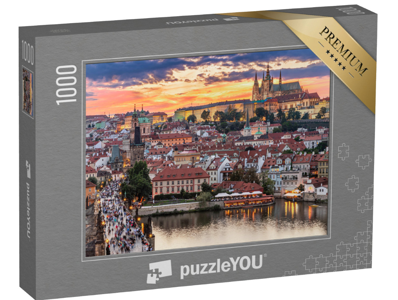 Puzzle 1000 Teile „Prag - Tschechische Republik - Sonnenuntergang oder Sonnenaufgang Blick auf die Karlsb“