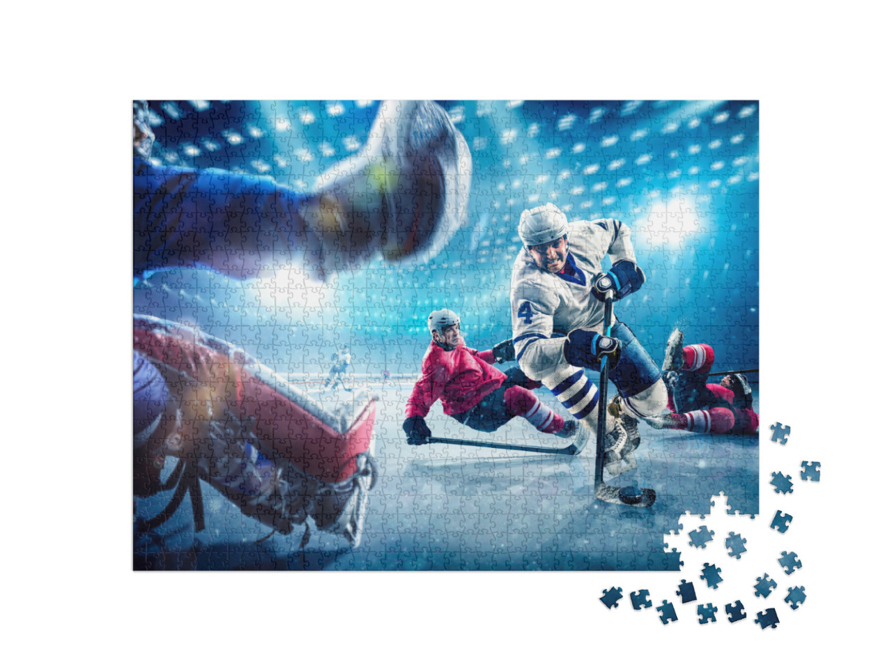 Puzzle 1000 Teile „Hockeyspieler schießen den Puck und greifen an“