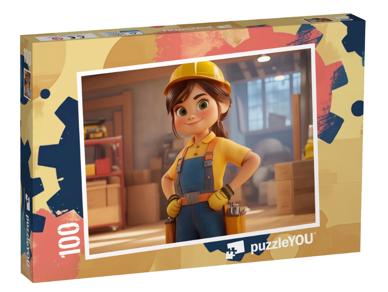 Puzzle 100 Teile „Die taffe Bauarbeiterin in ihrer Werkstatt“