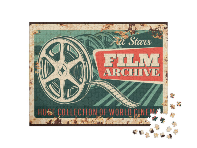 Puzzle 1000 Teile „Kino: Filmarchiv, rostige Metallplatte, alte Filmspule“