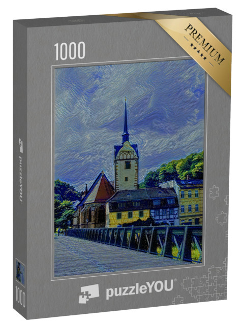 Puzzle 1000 Teile „im Kunst-Stil von van Gogh, Sternennacht - Die Marienkirche in Gera - Puzzle-Kollektion Künstler & Gemälde“