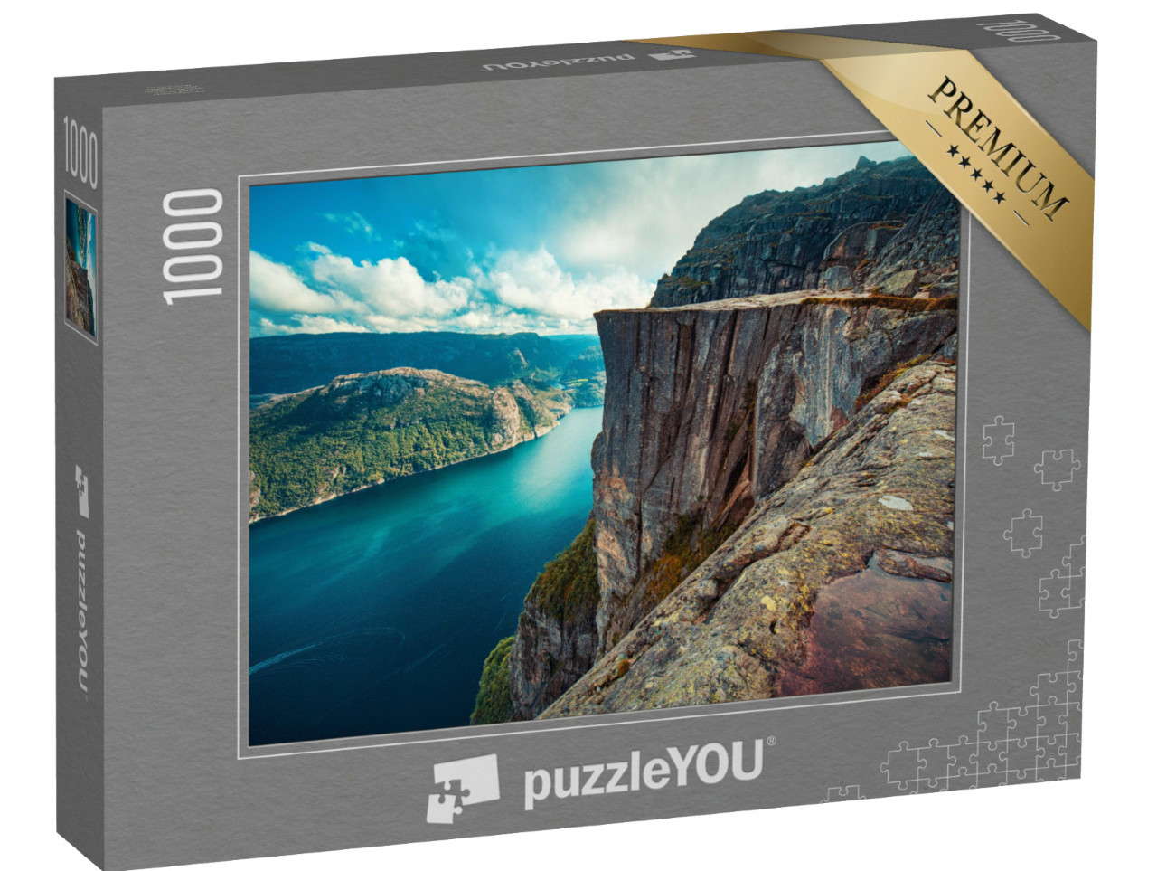 Puzzle 1000 Teile „Lysefjord und Preikestolen Klippe Sommer Blick in Norwegen ohne Menschen“