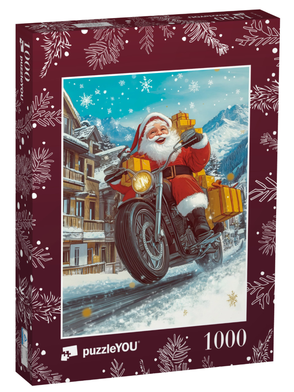 Puzzle 1000 Teile „Santa verteilt Geschenke auf seinem Motorrad“