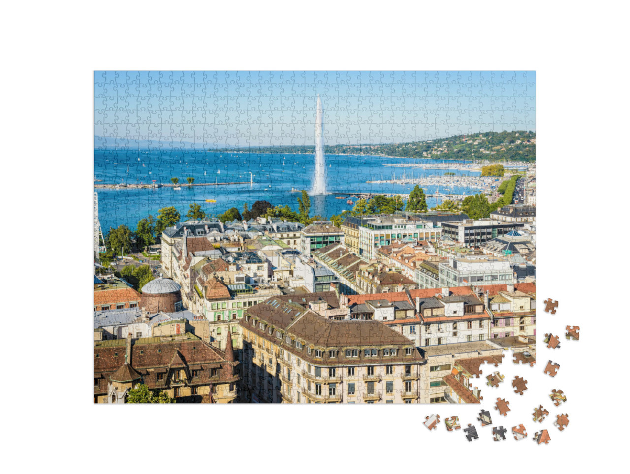 Puzzle 1000 Teile „Blick über Genf und den Genfer See, Schweiz“