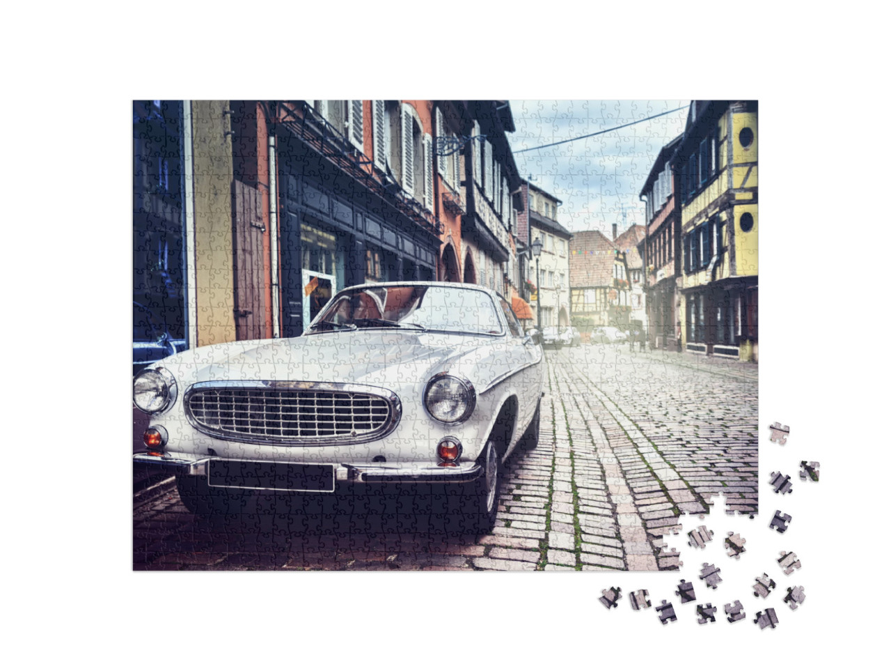 Puzzle 1000 Teile „Retro-Auto in der Altstadt“