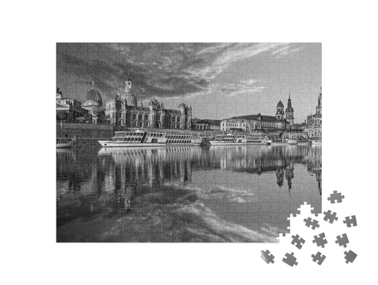 Puzzle 500 Teile „Dresdner Stadtsilhouette an der Elbe und Augustusbrücke“