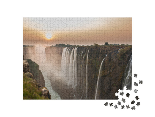 Puzzle 1000 Teile „Victoria Falls, Sonnenuntergang, Blick aus Sambia“