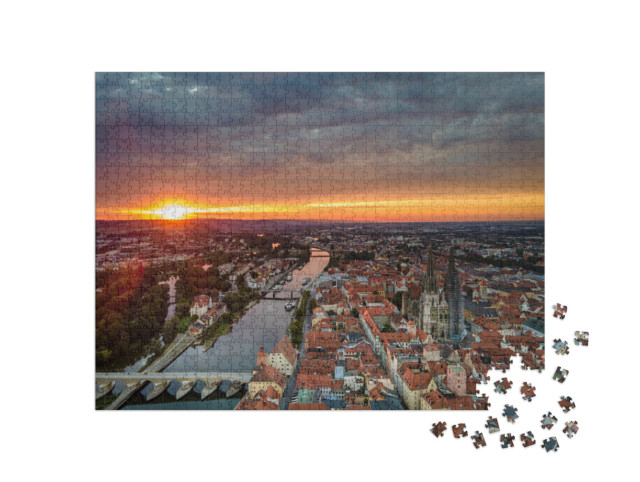 Puzzle 1000 Teile „Regensburg von oben bei traumhaftem Sonnenaufgang“