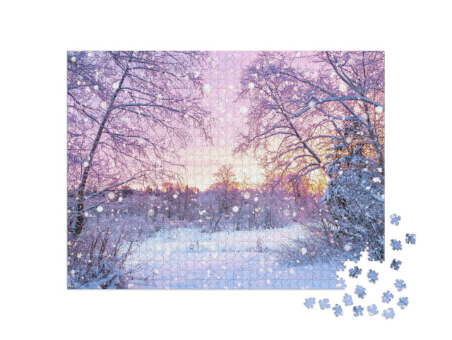 Puzzle 1000 Teile „Morgenrot im Winterwald“