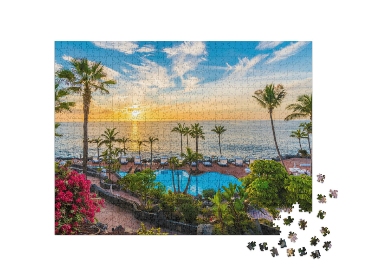 Puzzle 1000 Teile „Sonnenuntergang an der Küste von Adeje, Teneriffa, Spanien“