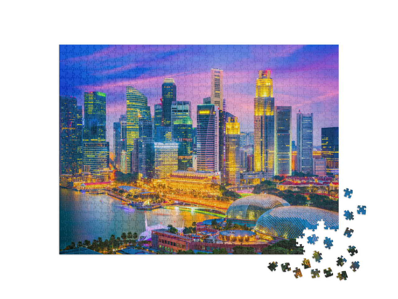 Puzzle 1000 Teile „Skyline von Singapur im Abendlicht“