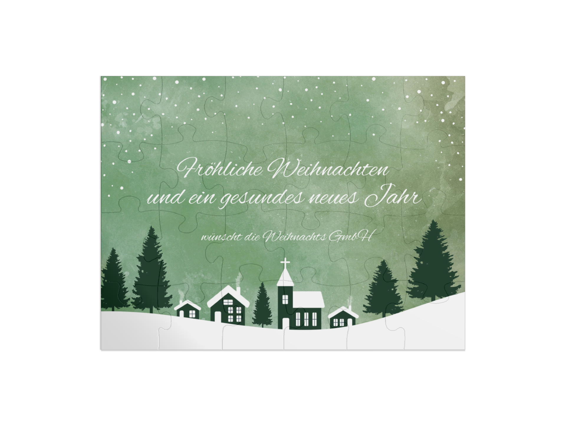 "Wintervillage" in Querformat dunkelgrün