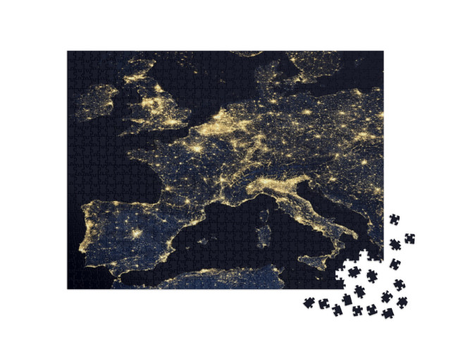 Puzzle 1000 Teile „Lichter der Stadt auf der Weltkarte, Europa, NASA“