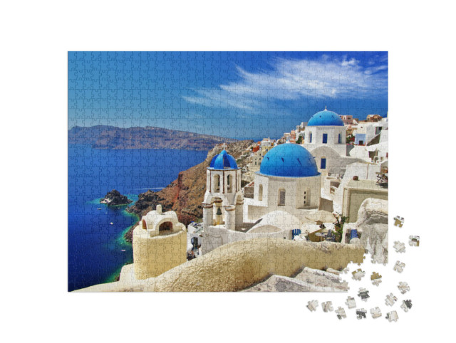 Puzzle 1000 Teile „Blick auf Caldera mit Kuppeln, Santorini“
