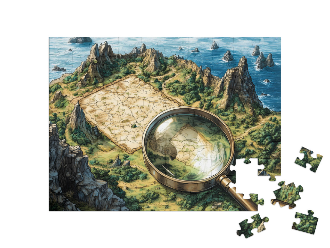 Puzzle 100 Teile „Schatzsuche im Drachenland“