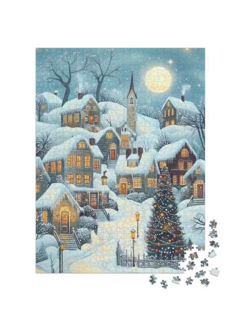 Puzzle 1000 Teile „Dorf im weihnachtlichen Schneezauber“