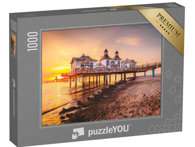 Puzzle 1000 Teile „Sonnenaufgang an der Selliner Seebrücke aus Rügen, Ostsee, Deutschland“