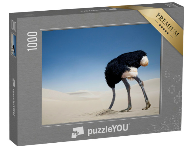 Puzzle 1000 Teile „Strauß steckt seinen Kopf in den Sand, Tsavo East National Park, Kenia, Afrika“