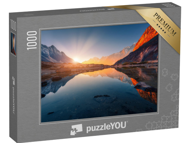 Puzzle 1000 Teile „Landschaft mit hohen Bergen mit beleuchteten Gipfeln, Nepal, Himalaya“