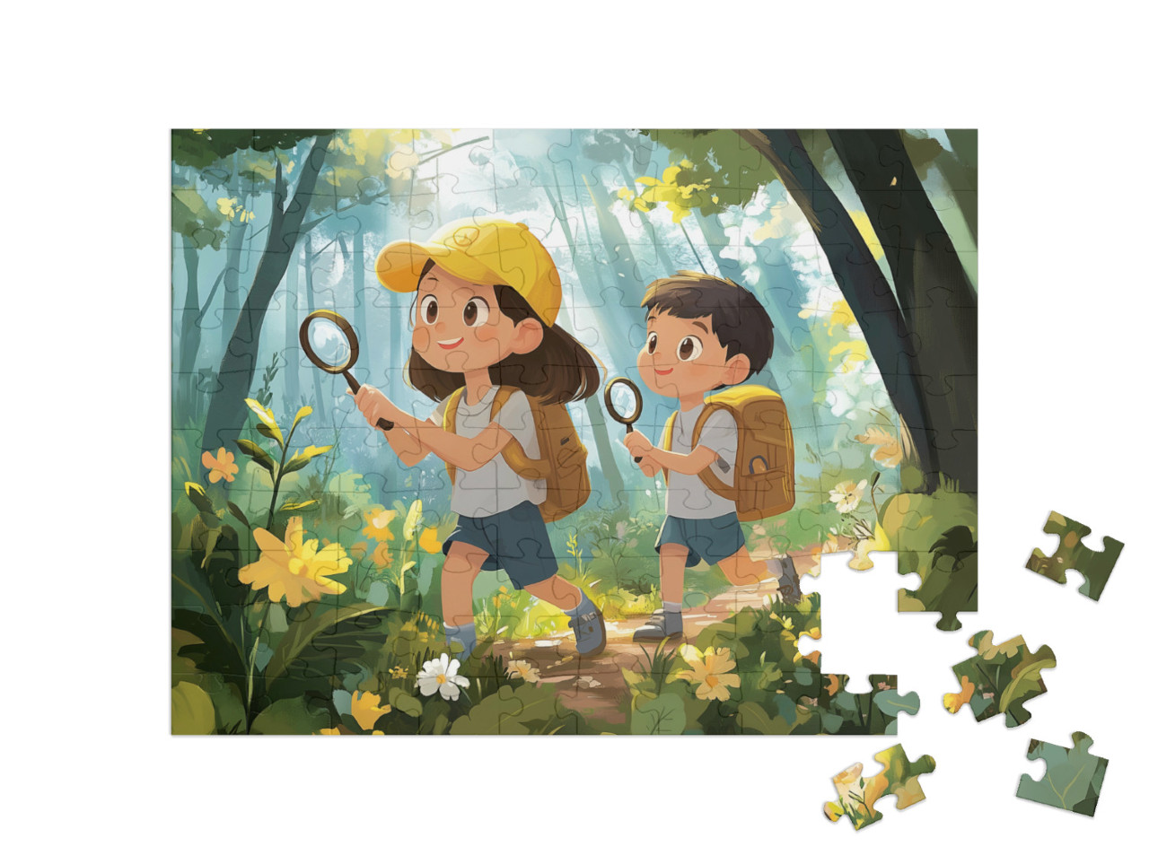 Puzzle 100 Teile „Auf Entdeckungstour im grünen Wald“