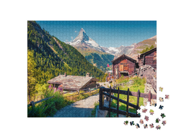 Puzzle 1000 Teile „Sommermorgen: Zermatt am Matterhorn, Schweiz“