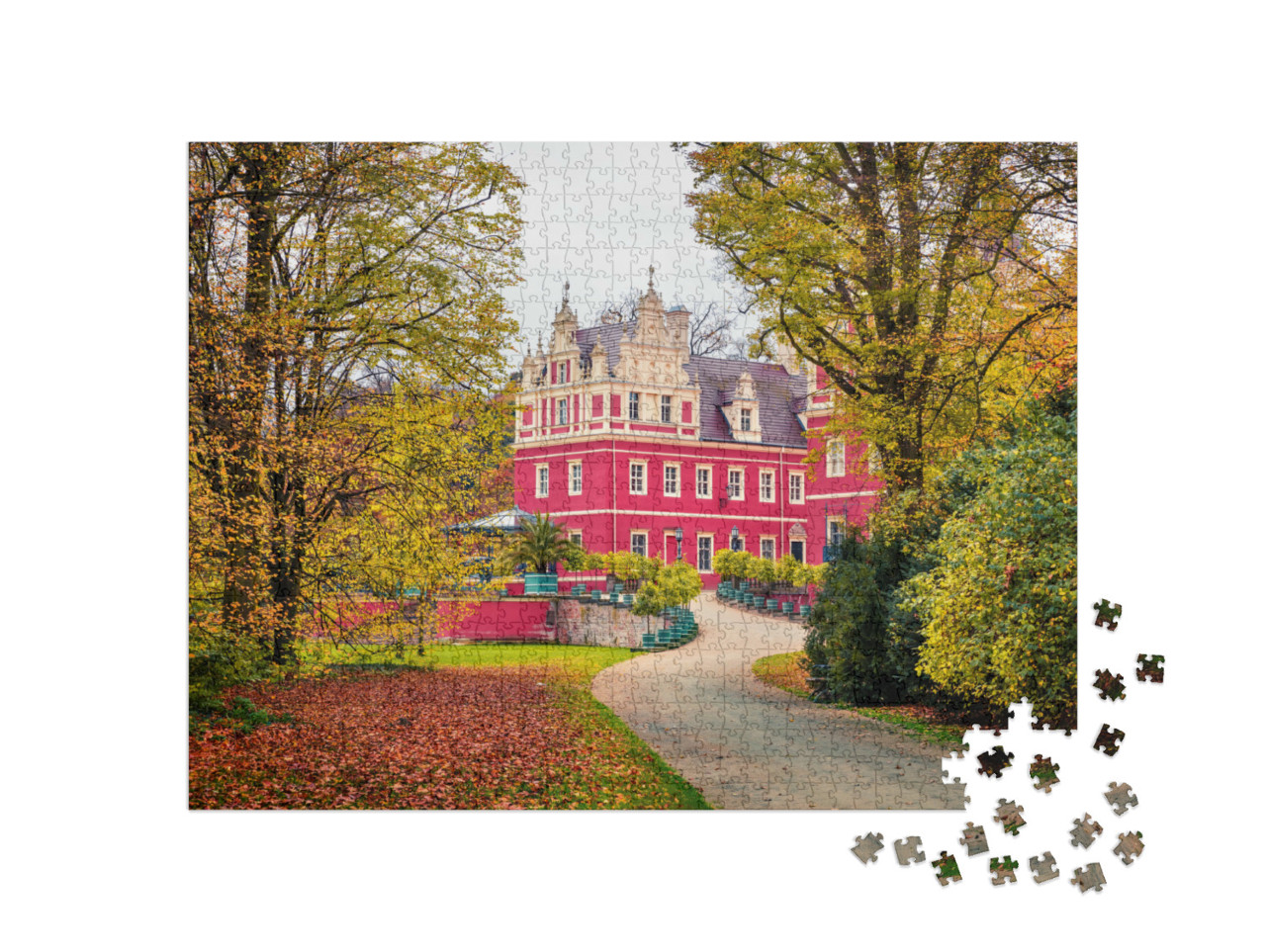 Puzzle 1000 Teile „Herbst am Schloss Muskau, UNESCO-Weltkulturerbe, Deutschland“